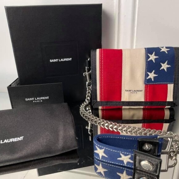 Saint Laurent Canvas Bifold Wallet America Flag Made in Italy - Picture 6 of 7